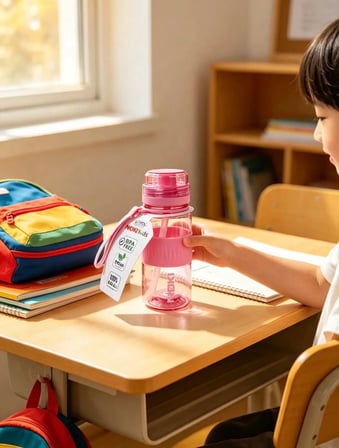 Noki Kids 400 Ml Okul Öncesi Ve İlkokul Tritan Pipetli Su Matarası Sızdırmaz Askılı Pembe