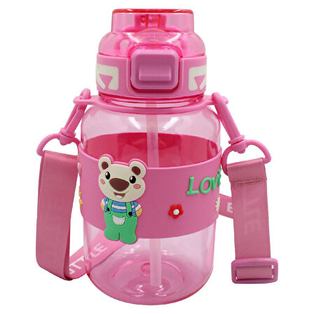 Noki Kids Kilitli Kapak Pipetli Askılı Ayıcıklı Matara 800 ml
