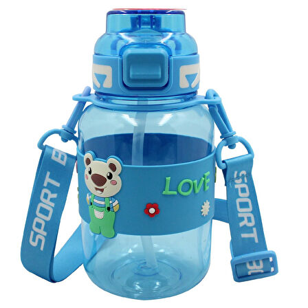 Noki Kids Kilitli Kapak Pipetli Askılı Ayıcıklı Matara 800 ml