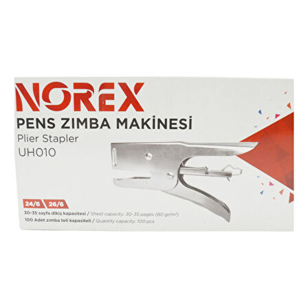 Norex Metal Pens Tipi Zımba Makinesi 24/6-26/6 30-35 Sayfa Kapasiteli UH010