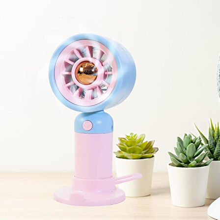 3 Kademeli Şarjlı Mini El Fanı - Mavi Pembe