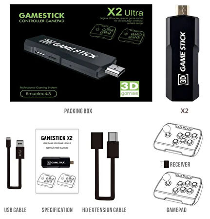 X2 Ultra Gamestick ve 02 Arcade Joystick 64GB 20000 Oyun
