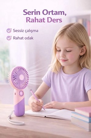 Taşınabilir Mini El Fanı Şarjlı 3 Kademeli USB Fan Sessiz Güçlü Rüzgar Vantilatör