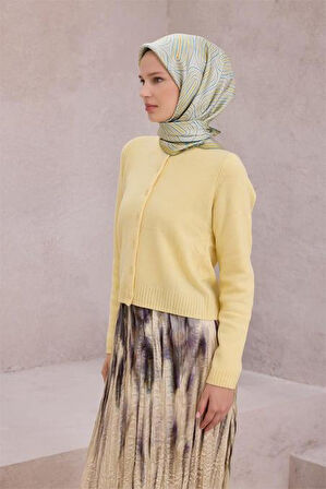 Belli Tivil Saf İpek Eşarp 4209 - 01 Açık Yeşil Mavi Soyut Desen