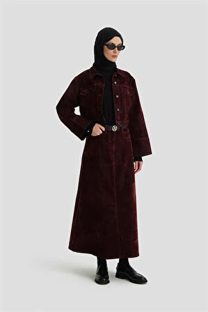 Armine Flok Baskılı Denim Takım 24KD3401 Bordo