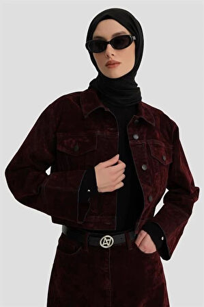 Armine Flok Baskılı Denim Takım 24KD3401 Bordo