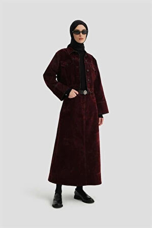 Armine Flok Baskılı Denim Takım 24KD3401 Bordo