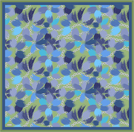 Belli Tivil İpek Eşarp 4038-56 Mavi Karışık Desen 