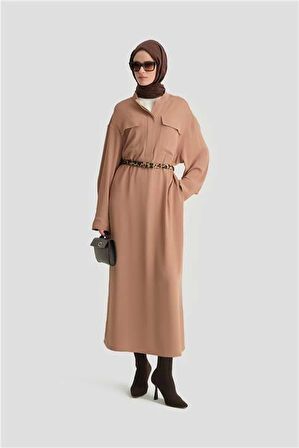 Armine Kapaklı Cepli Elbise ORT9925 Camel