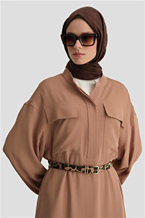 Armine Kapaklı Cepli Elbise ORT9925 Camel