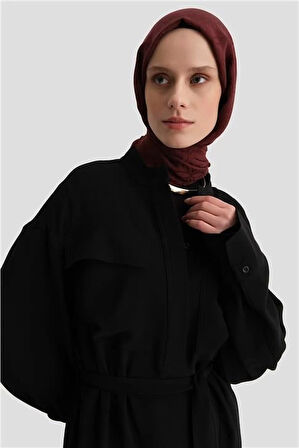 Armine Kapaklı Cepli Elbise ORT9925 Siyah