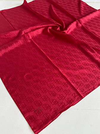 Belli Fresh Monogram Jakarlı Eşarp 1-98 Kırmızı Desenli