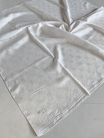 Belli Fresh Monogram Jakarlı Eşarp 2-71 Beyaz Monogram Desenli