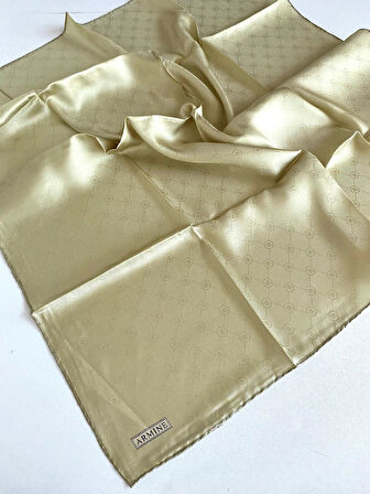 Armine Jakarlı İpek Eşarp 3368-03 Açık Yeşil Monogram Desen