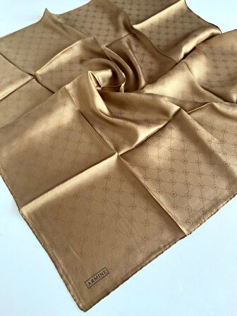 Armine Jakarlı İpek Eşarp 3368-245347 Bal Köpüğü Monogram Desen