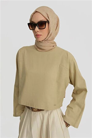Armine Kup Kesikli Basic Bluz 25Y3715 Naturel