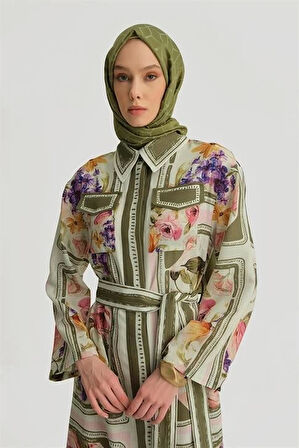Armine Çiçek Desenli Elbise 25Y9001 Naturel