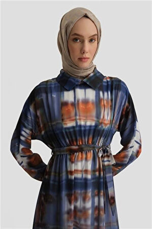 Armine Degrade Detaylı Desenli Elbise 25Y9022 Puslu Mor