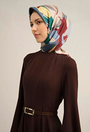 Armine Sura İpek Eşarp 9328-50 Krem Karışık Desen 