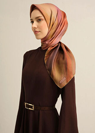 Armine Sura İpek Eşarp 9308-07 Turuncu Karışık Desen 