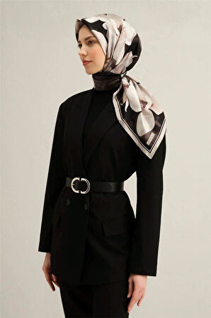 Armine Siyah Çiçek Desen Saf İpek Sura Dokuma Eşarp-E25YA9305D01-85-KVS0662