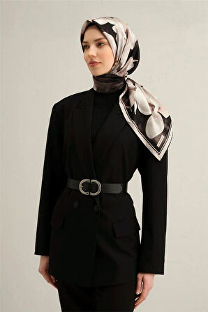 Armine Siyah Çiçek Desen Saf İpek Sura Dokuma Eşarp-E25YA9305D01-85-KVS0662