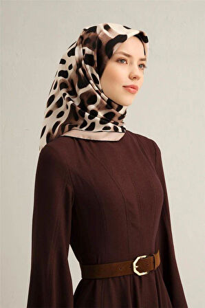 Armine Siyah Kahve Leopar Desen Saf İpek Sura Dokuma Eşarp-E25YA9320D01-04-KVS0674