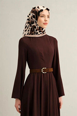 Armine Siyah Kahve Leopar Desen Saf İpek Sura Dokuma Eşarp-E25YA9320D01-04-KVS0674