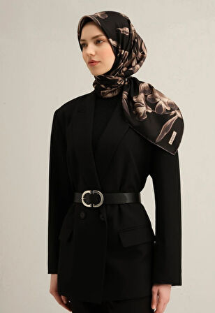 Armine Sura İpek Eşarp 9324-85 Siyah Karışık Desen 