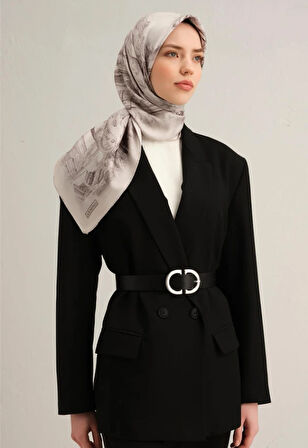 Armine Tivil İpek Eşarp 9326-84 Gri Karışık Desen 