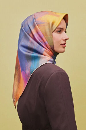 Armine Tivil İpek Eşarp 9308-09 Turuncu Karışık Desen 