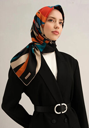 Armine Tivil İpek Eşarp 9328-52 Siyah Karışık Desen 