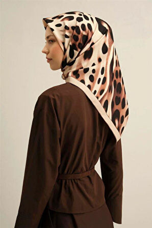 Armine Siyah Kestane Leopar Desen Saf İpek Tivil Dokuma Eşarp-E25YA9320D02-31-KVS0676
