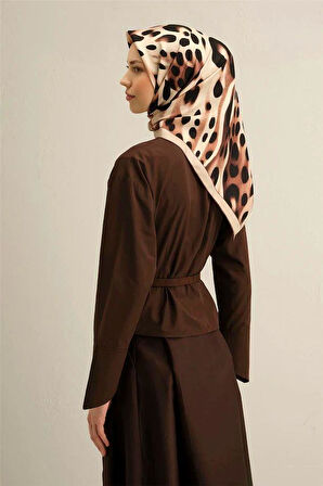 Armine Siyah Kestane Leopar Desen Saf İpek Tivil Dokuma Eşarp-E25YA9320D02-31-KVS0676