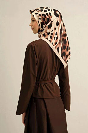 Armine Siyah Kestane Leopar Desen Saf İpek Tivil Dokuma Eşarp-E25YA9320D02-31-KVS0676
