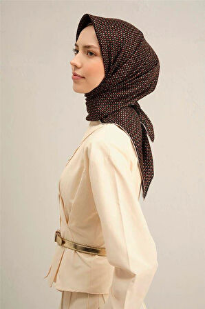 Armine Siyah Kırmızı Mini Çiçek Desen Saf İpek Tivil Dokuma Eşarp-E25YA9307D02-34-KVS0678