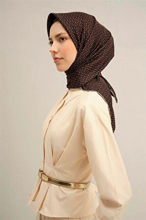 Armine Siyah Kırmızı Mini Çiçek Desen Saf İpek Tivil Dokuma Eşarp-E25YA9307D02-34-KVS0678