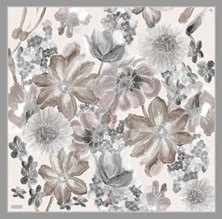 Armine Tivil İpek Eşarp 9318-83 Gri  Karışık Desen 