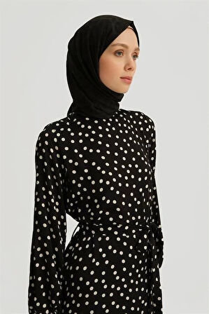 Armine Trend Elbise 25YT909 Puantiyeli Siyah