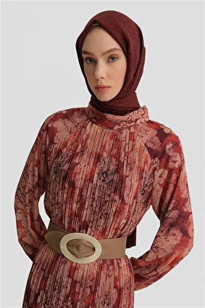 Armine Piliseli Emprime Elbise 25Y9030 Koyu Kırmızı