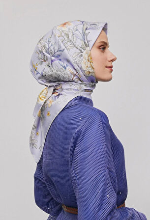 Armine Tivil İpek Eşarp 9347-82 Lila Karışık Desen 
