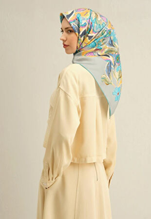 Armine Sura İpek Eşarp 9332-80 Mavi Karışık Desen 