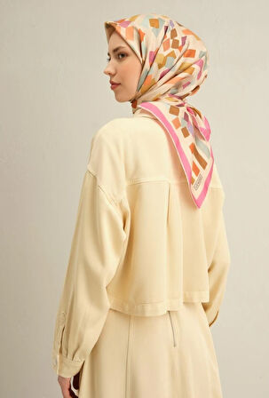 Armine Tivil İpek Eşarp 9341-33 Krem Karışık Desen 