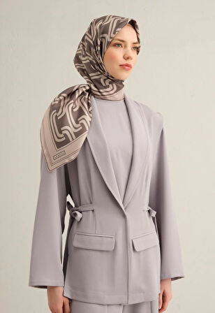 Armine Tivil İpek Eşarp 9343-02 Gri Karışık Desen 