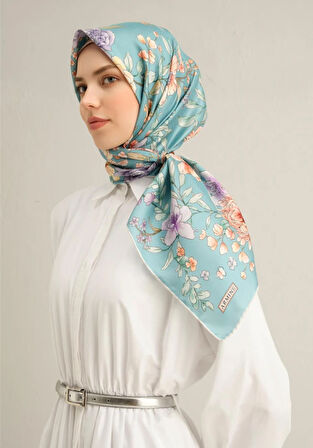 Armine Tivil İpek Eşarp 9347-31 Mavi Karışık Desen 