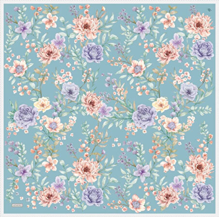 Armine Tivil İpek Eşarp 9347-31 Mavi Karışık Desen 