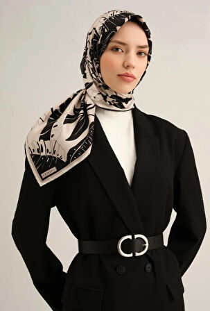 Armine Sura İpek Eşarp 9353-04 Siyah Karışık Desen 
