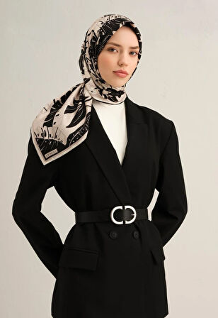 Armine Sura İpek Eşarp 9353-04 Siyah Karışık Desen 