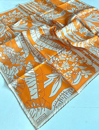 Armine Sura İpek Eşarp 9353-05 Turuncu Karışık Desen 