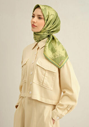 Armine Tivil İpek Eşarp 9353-56 Yeşil Karışık Desen 